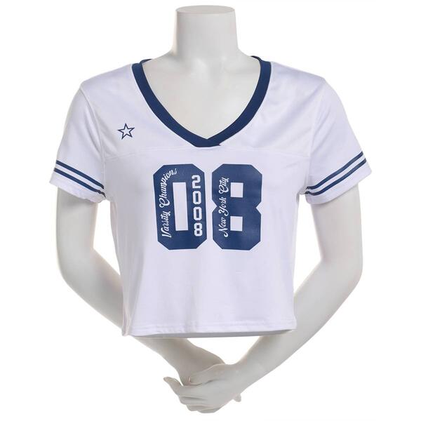 Juniors No Comment Mesh NYC Cropped Jersey Tee - image 