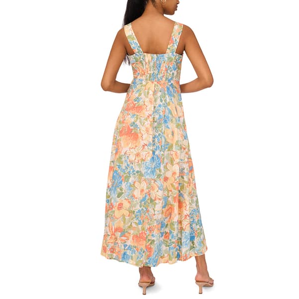 Womens MSK Sleeveless Smock Back Foil Floral Challis Midi Dress