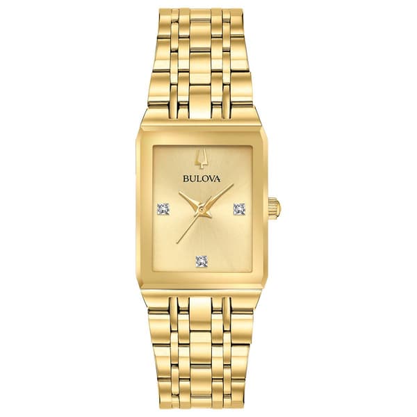 Womens Bulova Quadra Champagne Dial Bracelet Watch - 97P140