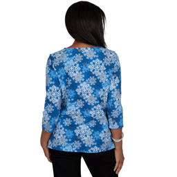 Womens Alfred Dunner Classics 3/4 Sleeve Snowflake Blouse