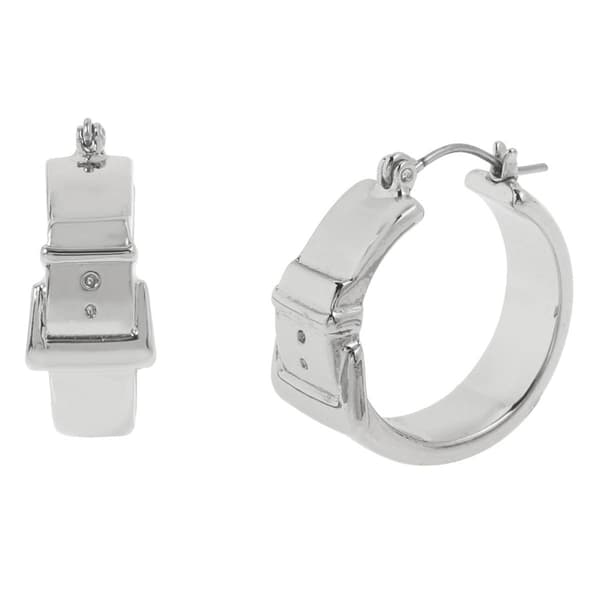 Steve Madden Silver Belt Buckle Hoop Earrings - image 