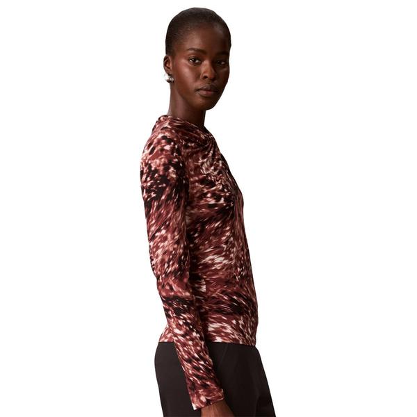 Womens Calvin Klein Long Sleeve Twist Neck Abstract Blur Blouse