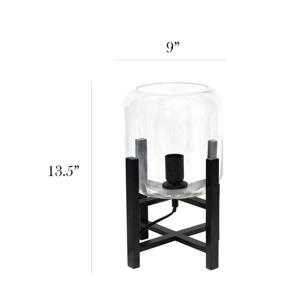 Simple Designs Black Wood Mounted Table Lamp w/Glass Shade