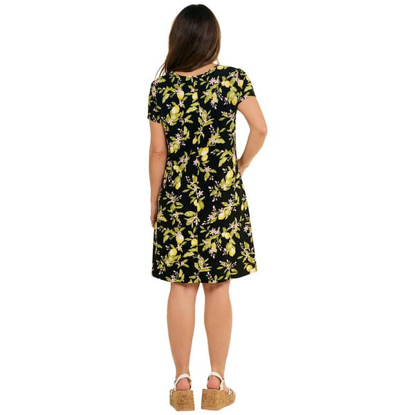 Plus Size Harlow & Rose Lemons Shift Dress-Black Beauty/Multi
