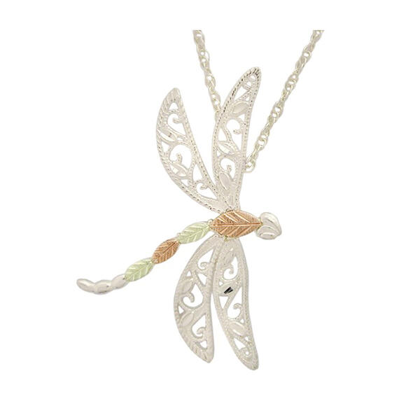 Black Hills Gold Sterling Silver Dragonfly Pendant Necklace - image 