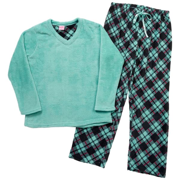 Womens Pink Laundry Solid V-Neck Plaid Pajama Set - image 