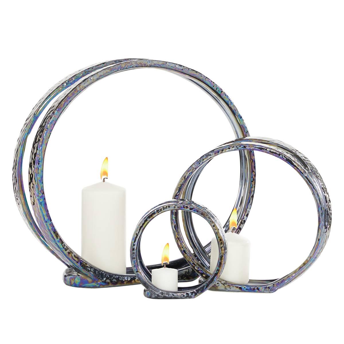 9th & Pike(R) Silver Ceramic Glam Candlestick Holders - Set of 2