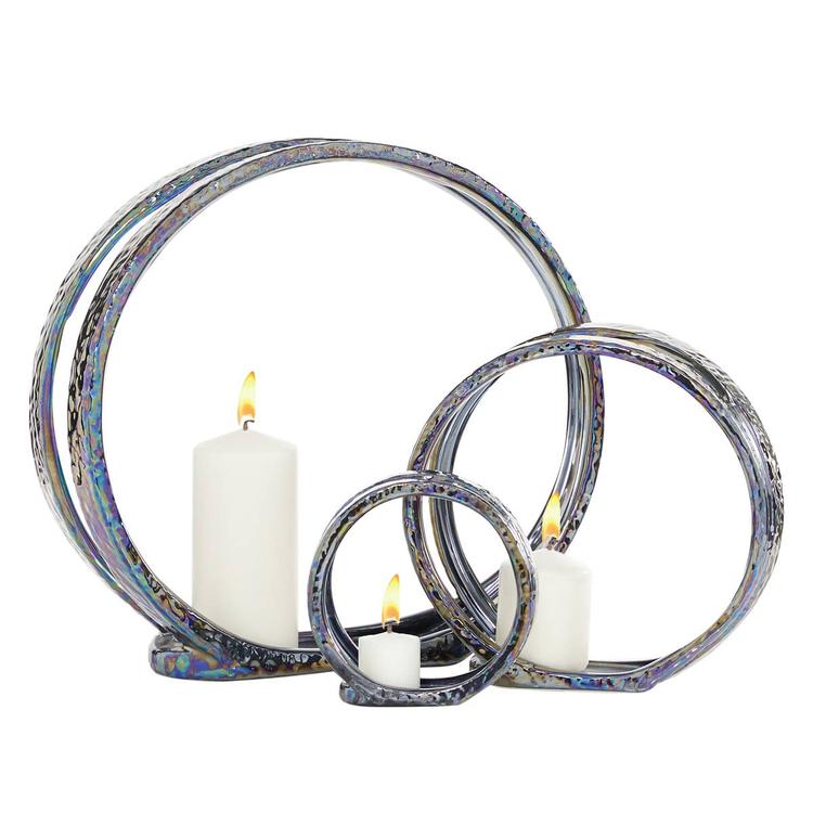 9th & Pike(R) Silver Ceramic Glam Candlestick Holders - Set of 2