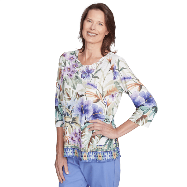 Womens Alfred Dunner Santa Fe Tropical Floral Border Blouse