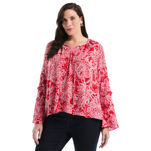 Plus Size Rafaella(R) Short Sleeve Swimming Paisley Crinkle Top - image 