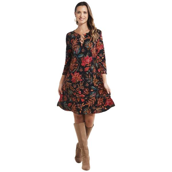 Plus Size MSK Long Sleeve Print Ity Three Ring Shift Dress - image 