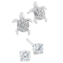 Sterling Silver Cubic Zirconia Stud & Turtle Stud Earrings