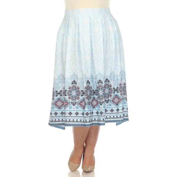Plus Size White Mark Pleated Skirt with Border Prints - image 