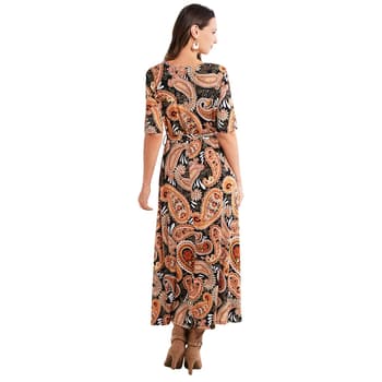 Womens MSK Elbow Sleeve V-Neck Midi Paisley Dress - Boscov's