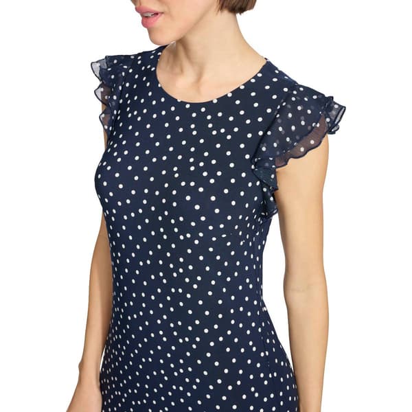Womens Tommy Hilfiger Ruffle Trim Mixed Media Dot A-Line Dress