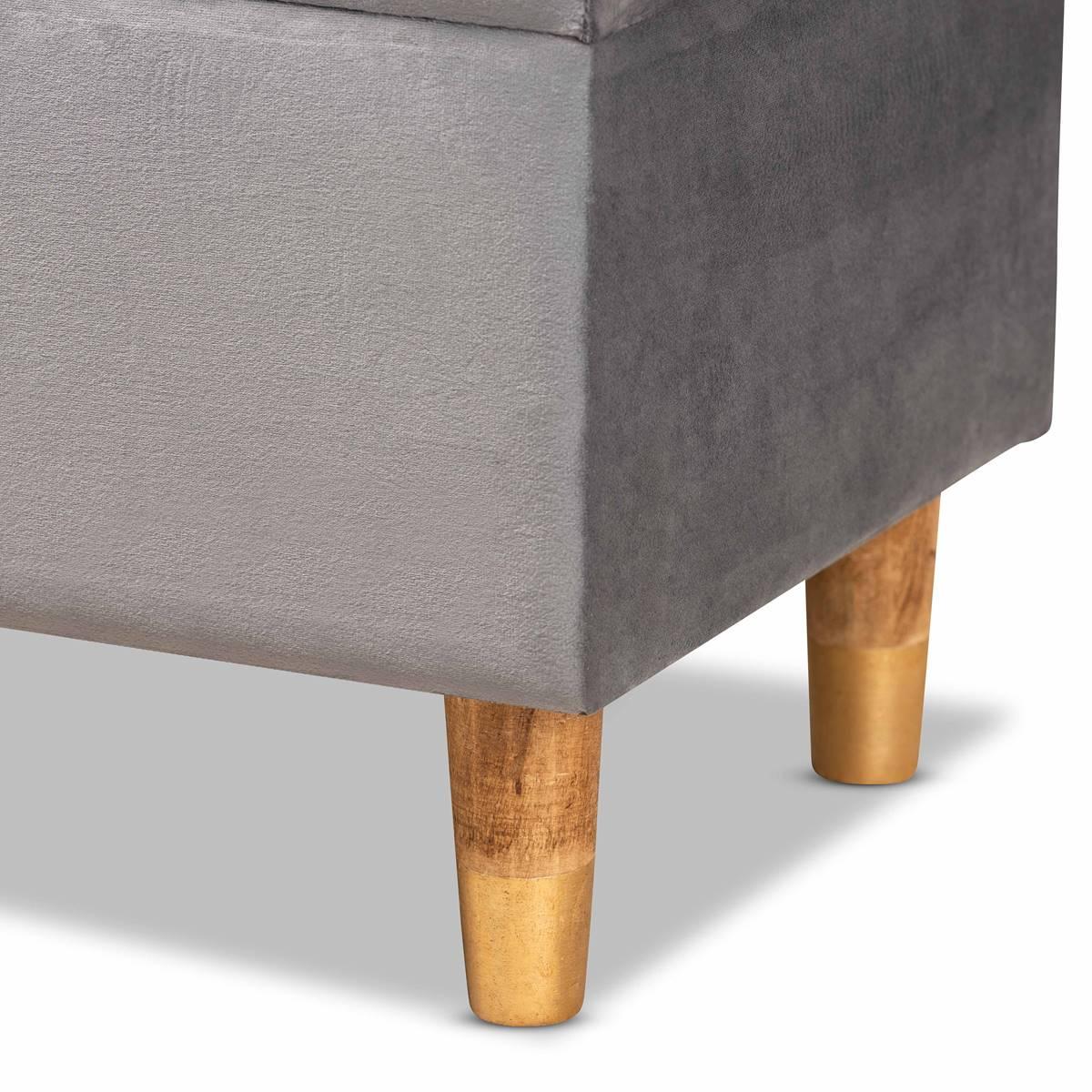 Baxton Studio Elias Grey Velvet Fabric & Wood Storage Ottoman