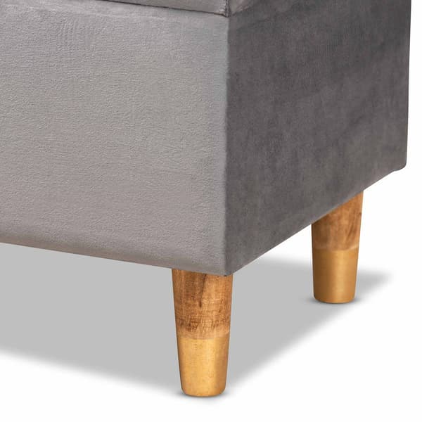 Baxton Studio Elias Grey Velvet Fabric & Wood Storage Ottoman