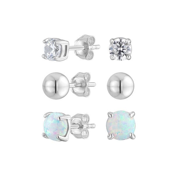 3pr. Opal & CZ Ball Stud Earrings - image 