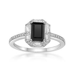 Gemminded Sterling Silver Baguette Onyx & White Sapphire Ring