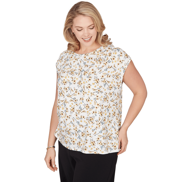Plus Size Emaline Key Items Cap Sleeve Floral & Birds Blouse