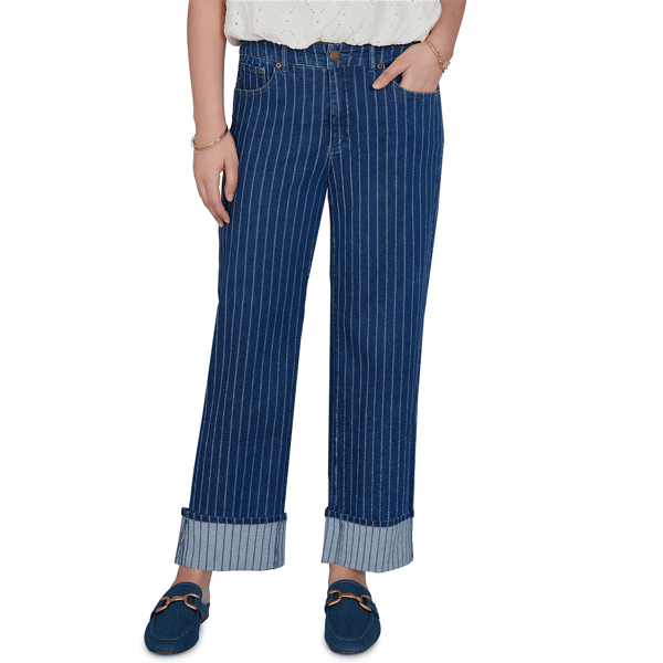 Womens Ruby Rd. Game of Luxe Pinstripe Wide Cuff Jeans