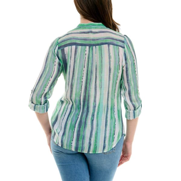 Womens Zac & Rachel 3/4 Roll Tab Sleeve Stripe Blouse