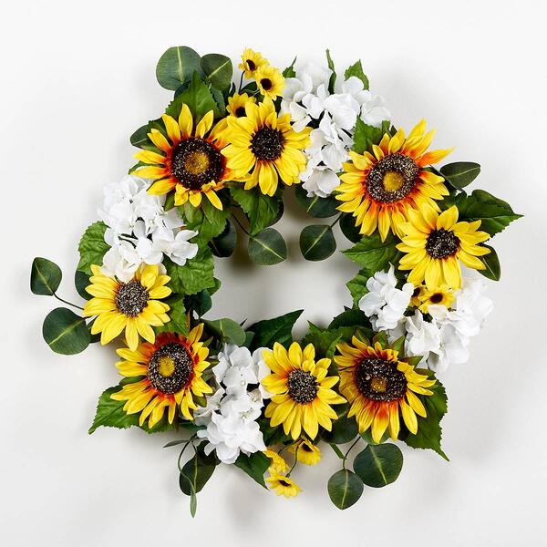 20in. Sunflower & Hydrangea Grapevine Wreath - image 