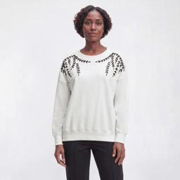 Petite Erika Long Sleeve Beaded Leaf Embellished Sweatshirt