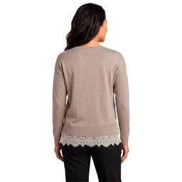 Womens Adrianna Papell Long Sleeve V-Neck Lace Trim Sweater