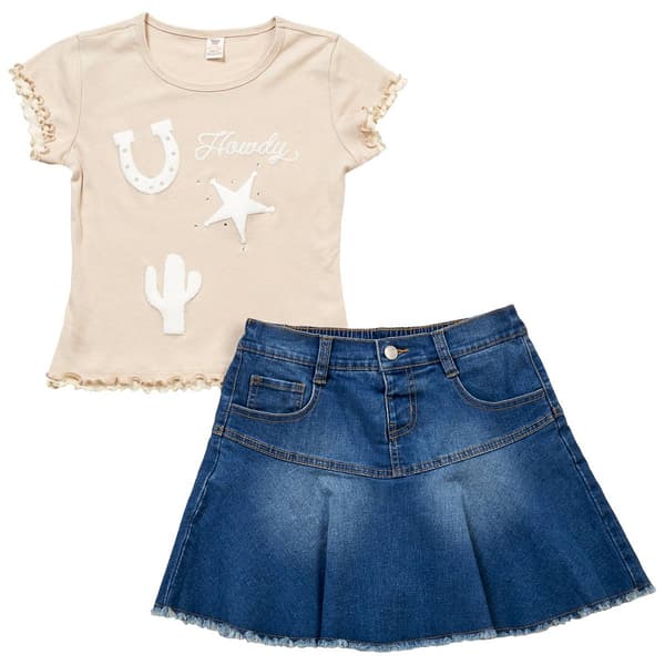 Girls (7-16) Sweet Butterfly® Lettuce Edge Howdy Denim Skort Set