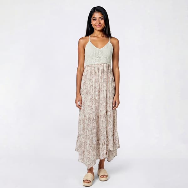 Juniors No Comment Crochet Ikat Handkerchief Hem Maxi Dress