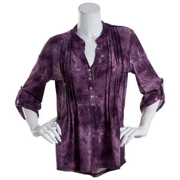 Plus Size Notations 3/4 Sleeve Tie Dye Jacquard Knit Pleat Henley - image 