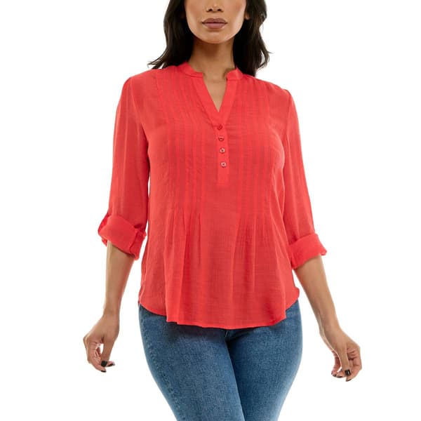 Womens Zac & Rachel 3/4 Roll Tab Sleeve Pintuck Blouse - image 