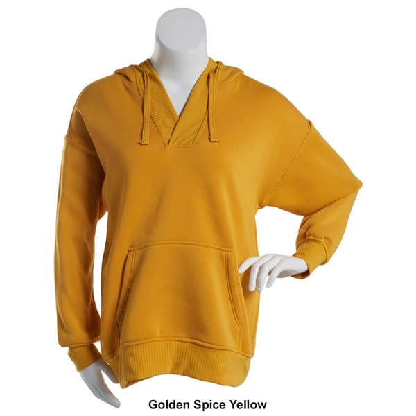 Juniors No Comment Oversize Rib V-Neck Hooded Sweatshirt