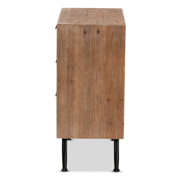 Baxton Studio Calida Finish Wood/Rattan 3-Drawer Nightstand