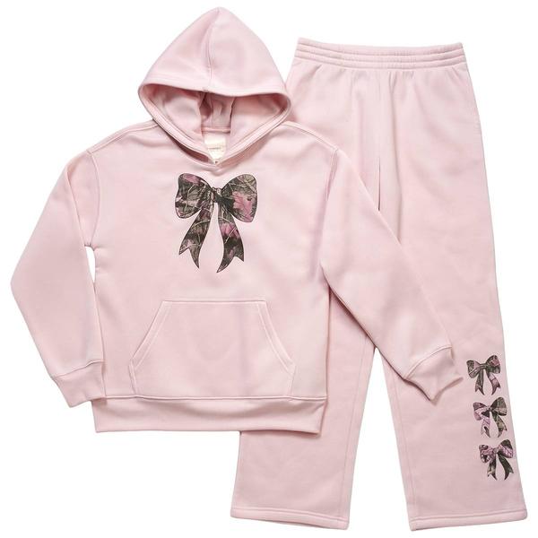 Girls (7-16) No Comment Camo Bow Hoodie w/ Wide Leg Sweatpants