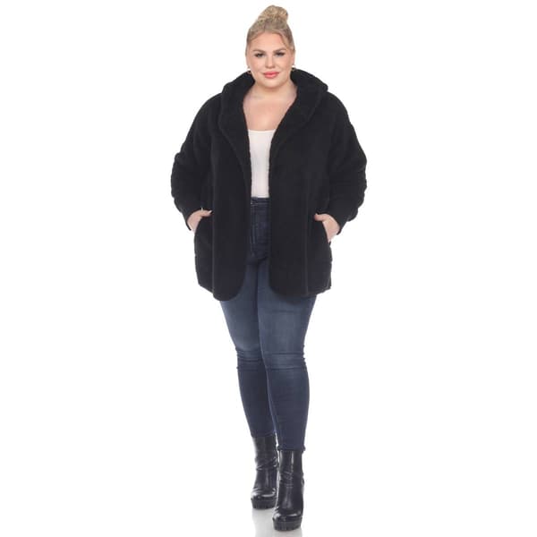 Plus Size White Mark Plush Hooded Cardigan With Pockets