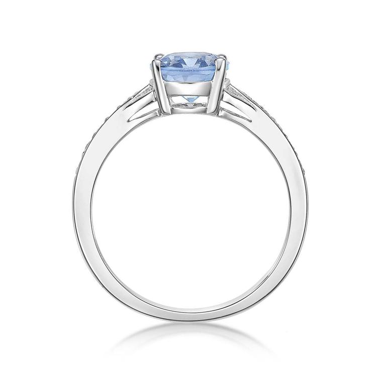 Sterling Silver Ring w/ Created Aquamarine & White Topaz Gemstone