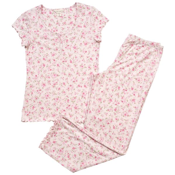 Womens Laura Ashley® Mini Bouquets Lettuce Edge Pajama Set