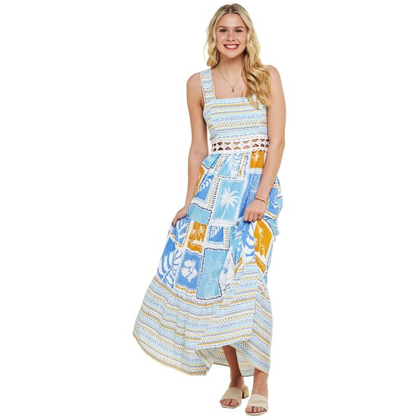 Juniors No Comment Picot Summer Patchwork Cut Out  Maxi Dress - image 