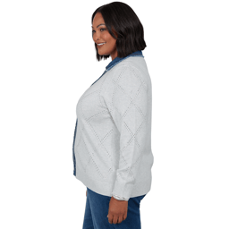 Plus Size Alfred Dunner Ann Arbor Denim Trim Rhinestone Cardigan