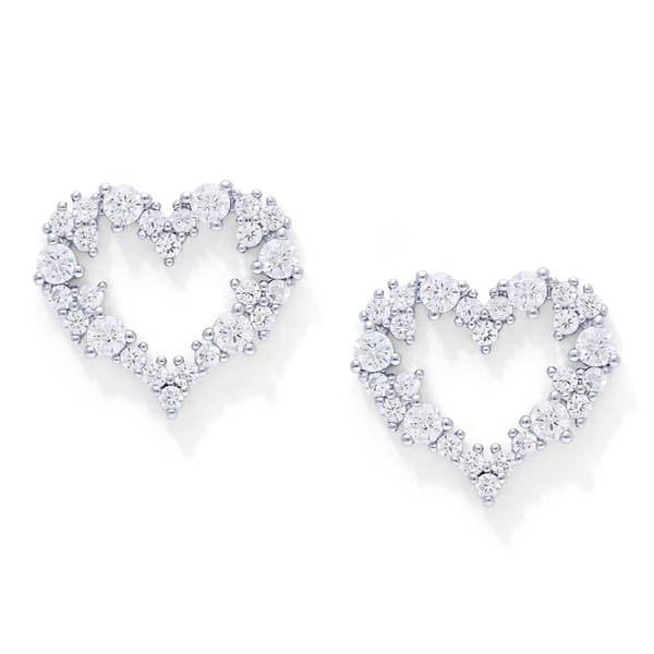 Sterling Silver CZ Open Heart Stud Earrings - image 