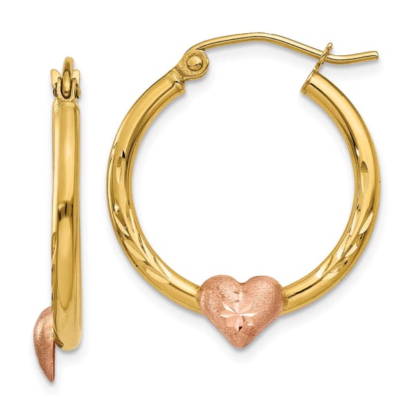 Gold Classics(tm) 14kt. Yellow & Rose Gold Heart Hoop Earrings - image 