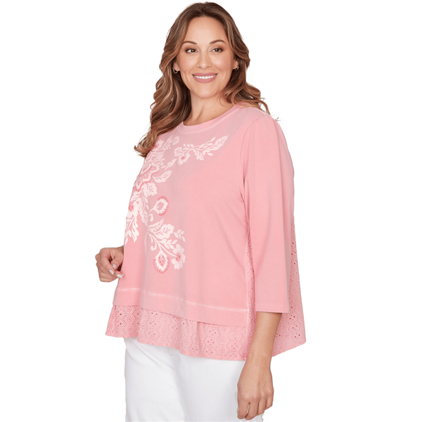 Plus Size Ruby Rd. Renaissance Romance 3/4 Sleeve Eyelet Blouse