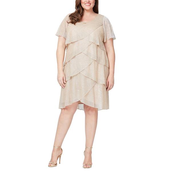 Plus Size SLNY Short Sleeve Shimmer Tier Shift Dress - image 