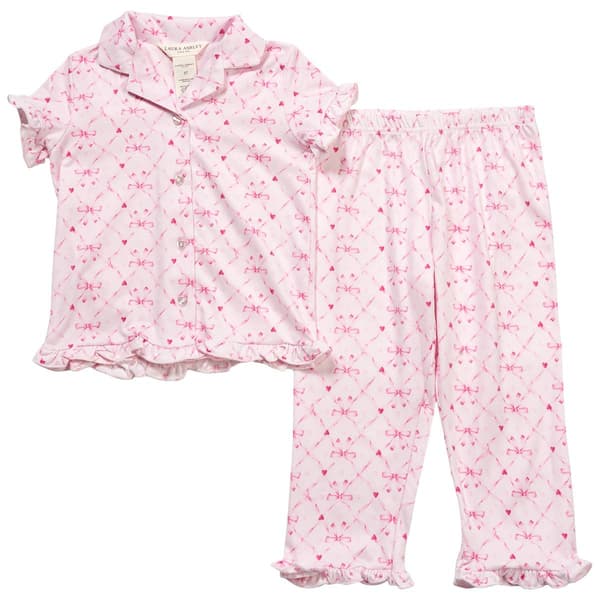 Toddler Girl Laura Ashley Ruffle Trim Ribbon Heart Pajama Set