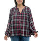 Plus Size Zac & Rachel Mandarin Collar Plaid Button Front Blouse - image 1