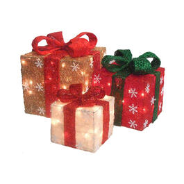 Northlight Seasonal Set of 3 Lighted Gift Boxes Outdoor Decor