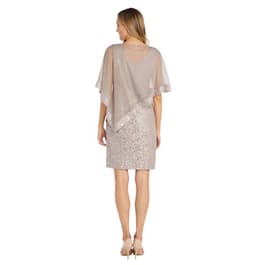 Petite R&M Richards Asymmetrical Short Lace V-Neck Poncho Dress