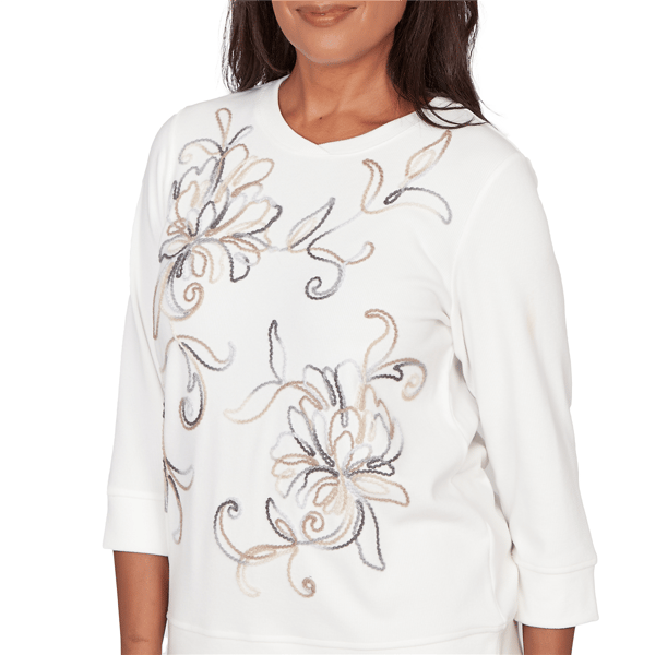 Womens Alfred Dunner Comfort & Joy Floral Embroidery Blouse